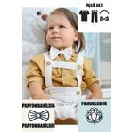 Ares Kids Fashion Kısa Beyaz Salopet Altın (GOLD) Rengi Gömlek Papyonlu Çocuk Ve Bebek Giyim Erkek Bayramlık Hediye