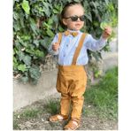 Ares Kids Fashion Salopet Takım Gömlek Papyon ve Salopet - 4 Yaş - Hardal - Beyaz