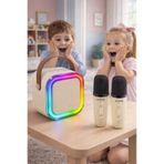 Arfseb 2 Mikrofonlu Karaoke Seti Bluetooth Hoparlör RGB Işıklı Karaoke Mikrofon- Bej