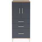Arges Dolap 2 Raflı 3 Çekmeceli 2 Kapaklı 60X30X134 Çam-Antrasit - Atlas Çam