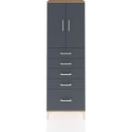 Arges Dolap 2 Raflı 5 Çekmeceli 2 Kapaklı 60X30X182 Çam-Antrasit - Atlas Çam