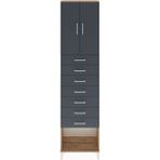 Arges Dolap 2 Raflı 7 Çekmeceli 2 Kapaklı 60X30X243 Çam-Antrasit - Atlas Çam