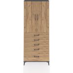 Arges Dolap 3 Raflı 5 Çekmeceli 2 Kapaklı 88X30X221 Antrasit-Çam