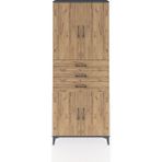 Arges Dolap 4 Raflı 3 Çekmeceli 4 Kapaklı 88X30X221 Antrasit-Çam