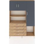 Arges Dolap 8 Raflı 4 Çekmeceli 3 Kapaklı 132X30X195 Çam-Antrasit/çam - Atlas Çam