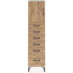 Arges Dolap Tek Raflı 6 Çekmeceli Tek Kapaklı 44X30X182 Aytaşı-Çam - Krem