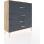 Arges Şifonyer 4 Çekmeceli 88X30X96 Çam-Antrasit - Atlas Çam