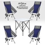 Argeus 4 Adet Katlanır Kamp Sandalyesi ve Alüminyum Masa Seti - Aero Silver - Mavi - . - Renkli