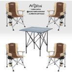 Argeus 4 Adet Katlanır Kamp Sandalyesi ve Alüminyum Masa Seti - Rustic Dark - Kum - . - Renkli