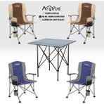 Argeus 4 Adet Katlanır Kamp Sandalyesi ve Alüminyum Masa Seti - Rustic Dark - Kum/mavi - . - Renkli