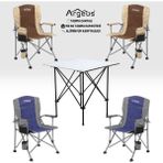 Argeus 4 Adet Katlanır Kamp Sandalyesi ve Alüminyum Masa Seti - Rustic Silver -Kum/mavi - . - Renkli