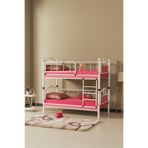 ARGİMO Zümrüt Bebek Çocuk Odası Ahşap Başlık Metal Ranza Ve Karyola 80x160 Beyaz Pembe