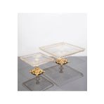 ARGKRİSTAL 2Lİ GOLD DETAYLI KARE SERVİS SUNUM TABAKLARI DİK ÇİZGİ DESEN 17X17 KÜÇÜK 26X26 BÜYÜK