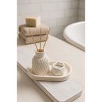 ARGKRİSTAL Dekoratif Beton 3’lü Salon & Banyo Aksesuar Seti – Oval Tepsi, Koku Şişesi ve Mumluk