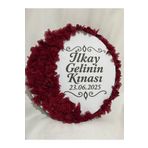 ARHEDİYELİK Gelin Tefi 30cm, İsim ve Tarih Yazılı Yarım Ay Ve Kenar Süslemeli Tasarlanmış Kına Tefi (BORDO)