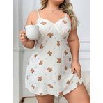 Aria's Closet Büyük Beden Ayıcık Desenli Pamuklu İnce Askılı Mini Gecelik