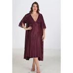 Arias Closet Premium Büyük Beden Saten Dantel İşlemeli Mürdüm Uzun 2Li Gecelik Sabahlık Takımı Bigsize