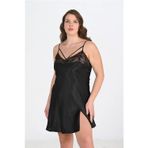 Arias Closet Premium Büyük Beden Saten Dantel İşlemeli Siyah Gecelik Bigsize