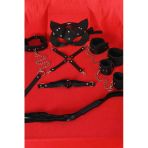 Arias Closet Siyah İçi Tüylü Maske,Kol,Bacak,Ağız Topu,Kırbaç,Tasma Set