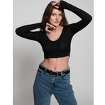 Ariel Arden's V Yaka Çizgili İnce Crop Top Yumoş Kazak L AA-99