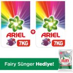 Ariel Toz Çamaşır Deterjanı Mor Çiçekler 7 kg +7 kg + Fairy Platinum Sünger Hediye - 14 kg
