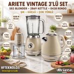 Ariete Vintage 1000 W Bej Cam Blender+ Ariete Vintage Bej 2000 W 1.7 Lt Çelik Kettle, +Ariete Vintage 400 W Rondo Bej -Üçü Bir Arada