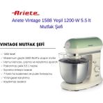 Ariete Vintage - Stand Mikser, Hamur Yoğurma Makinesi, 1200 Watt, 2400 Watt Kilitli Motor, 5,5 Litre Paslanmaz Çelik Hazne,mutfak Şefi + Dijital Hassas Mutfak Tartısı Hediye - Açık Yeşil