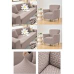 Arife Home Jakarlı 3311 Tuğla Desen Streç Lastikli Koltuk Örtüsü Takımı Esnek Kanepe Çekyat Kılıfı - 180 x 230 cm - Vizon