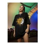 arıkoğlu kumaşçılık Kadın Siyah Güneş Ay Baskılı Oversize Penye T-shirt Tişört GÜNEŞ-AY-ARKMODA