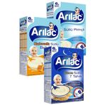 Arılac 200 gr Sütlü 7 Tahıllı Gece Kaşık Maması + 200 gr Sütlü Pirinçli Kaşık Maması + 200 gr Sütlü Ballı İrmikli Kahvaltı Kaşık Maması