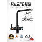 Arıtma Çıkışlı 3 Yollu Musluk Mutfak Eviye Bataryası Paslanmaz Çelik 2 Yıl Garanti 360 Derece Dönme - Siyah