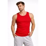 Arka Baskılı Erkek Fit Duruş Kırmızı Fitilli Atlet Sıfır Yaka Slim Fit Spor Atlet