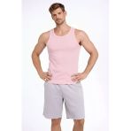 Arka Baskılı Erkek Fit Duruş Pembe Fitilli Atlet Sıfır Yaka Slim Fit Spor Atlet