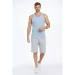 Arka Baskılı Erkek Fit Duruş Spor Fitilli Atlet 2'li Set Kahverengi Ve Bebek Mavisi Slim Fit Kaşkorse Spor Atlet