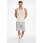 Arka Baskılı Erkek Fit Duruş Spor Fitilli Atlet 2'li Set Siyah Ve Bej Slim Fit Kaşkorse Spor Atlet