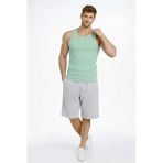 Arka Baskılı Erkek Fit Duruş Spor Fitilli Atlet 2'Li Set Siyah Ve Mint Yeşili Slim Fit Kaşkorse Spor Atlet