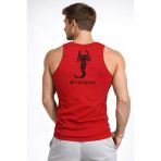 Arka Baskılı Erkek Fit Duruş Spor Fitilli Atlet 3'Lü Set Kırmızı, Siyah Ve Beyaz Slim Fit Kaşkorse Spor Atlet