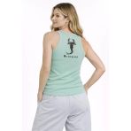 Arka Baskılı Kadın Fit Duruş Mint Yeşili Fitilli Atlet Sıfır Yaka Slim Fit Spor Atlet