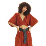 Arkadan Bağlamalı Bohem Crop Bluz Kiremit