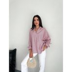 Arkası Asimetrik Yırtmaç Kesim Detaylı Cizgili Bluz Gömlek - Bordo - XL