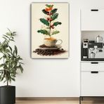 Arkeot Fincanda Doğa Kanvas Duvar Tablosu - Kahve Köşesi Dekorasyonu - Coffee - Bohem - 60 x 40 cm - Bej