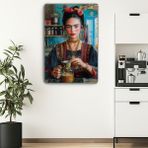 Arkeot Frida Kahlo Kahvesi Kanvas Duvar Tablosu - Kahve Köşesi - Mutfak Dekorasyonu - Coffee - 60 x 40 cm - Kahverengi