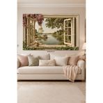 Arkeot Pencereden Göl Evi Kanvas Duvar Tablosu - Dekoratif Salon Tablo