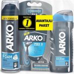 Arko Men T3 Pro 3 Bıçaklı 3'lü Tıraş Bıçağı + Cool 200 ml Tıraş Köpüğü + Cool 250 ml Tıraş Kolonyası