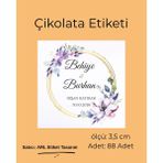 ARL Etiket Tasarım Söz, Kına, Nişan, Düğün Mor Çiçekli Çikolata Etiketi 3,5 cm 88 Adet - Vinyet Baskı