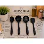 Arlina Home Kids Oskar Silikon Büyük Spatula Kaşık Kepçe Kevgir Seti 4 Lü Siyah