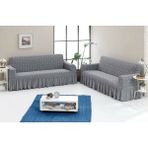 Arlisa Jakarlı Damask Koltuk Örtüsü Maxi Çekyat (3+3)-Gri - 180 x 230 cm