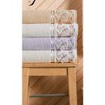 Arliva Home Bukle 3 D Nakışlı Ipek Kadife Bordürlü 4 Lü 50X90 El Yüz Havlusu - 50 x 90 cm - Mavi - Pembe - Mor - Bej