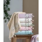 Arliva Home Kadife Nakışlı 6 Lı 30X50 Mutfak Havlusu - Yeşil - Kahverengi - Pembe