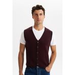 Arma Ar-ma Erkek Siyah Bordo Triko Yelek Slim Fit Kısa Kollu Örme Likralı Pike %90 Akrilik %10 Wool K0YYO0858